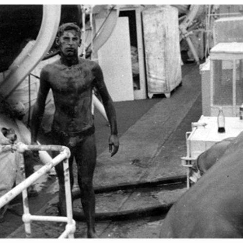 Baptême de l'Equateur à bord du F903 Dufour en 1955, photo Félicien Van Rossum.